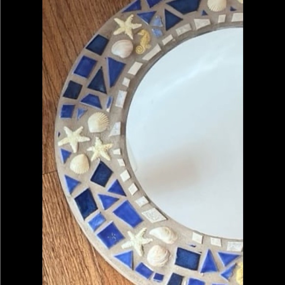 Blue and white star and shell Mosaic Wall Mirror.